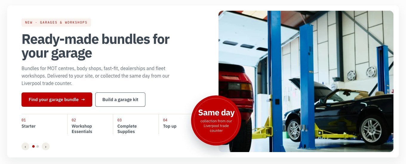 The Garages and workshops slide on the Impact homepage
